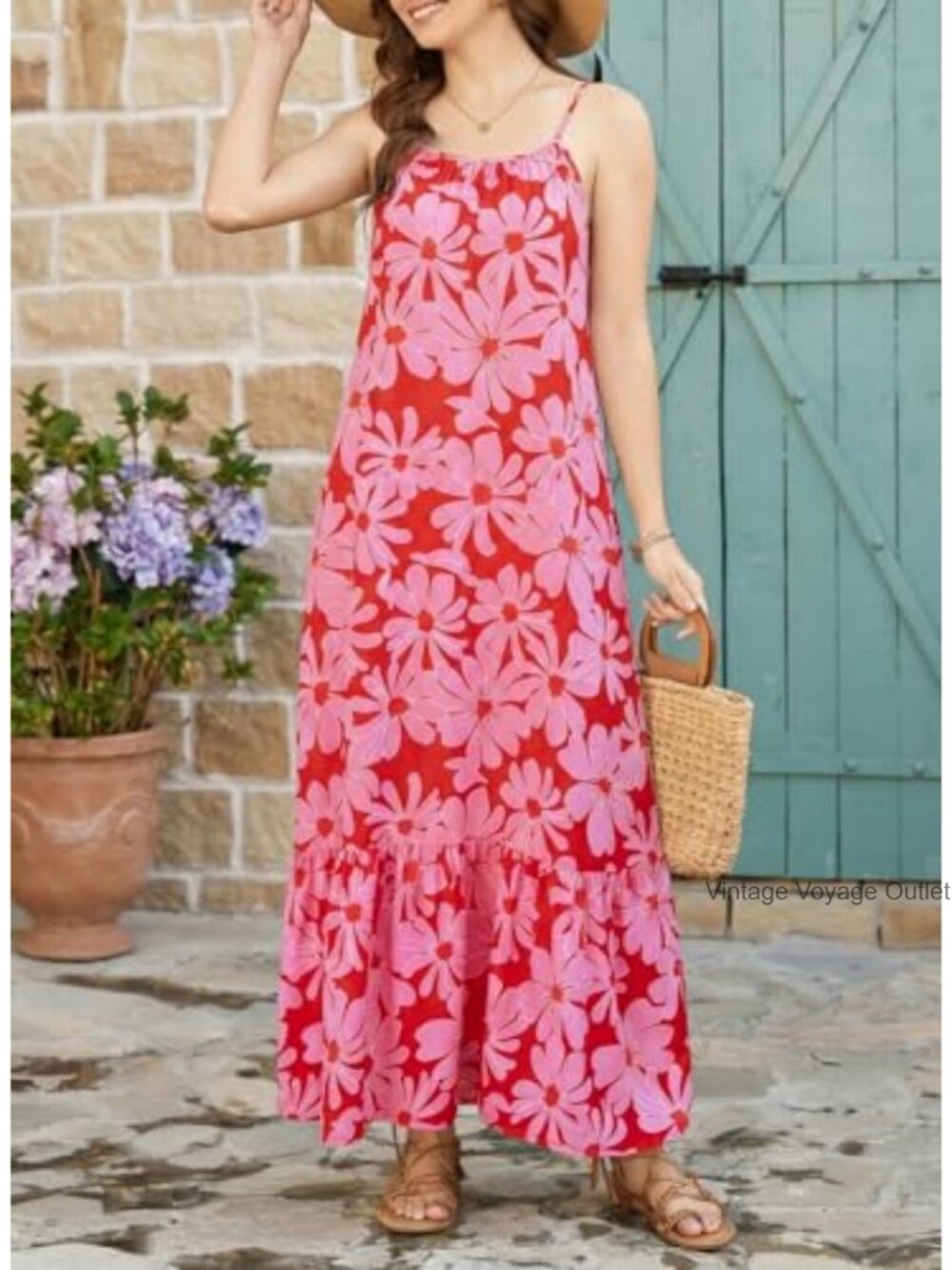 Boho Floral Maxi Dress with Spaghetti Straps - Picture 4 of 6